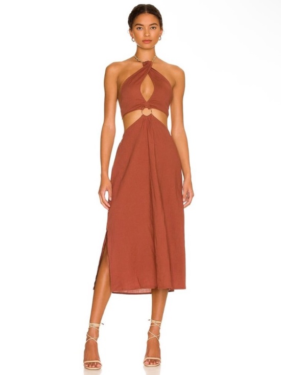 WeWoreWhat Dresses & Skirts - WeWoreWhat Gold Cowrie Shell Chain Halter Midi Dress in Cappuccino Rust NEW L